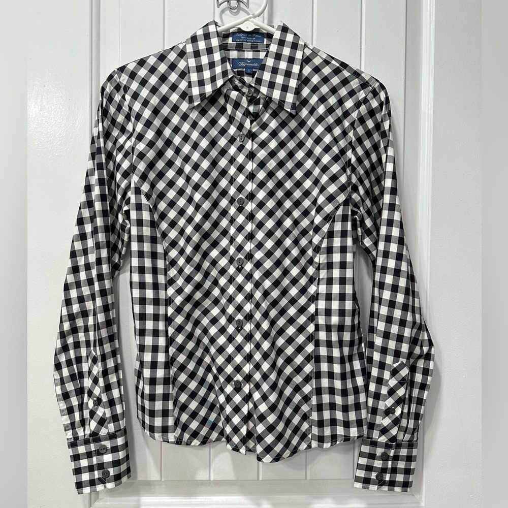 Faconnable Black & White Long Sleeve Plaid Button-down Shirt